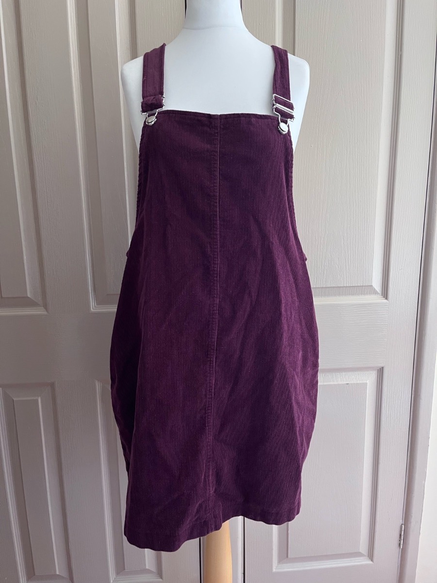 George Burgundy Corduroy Dungaree Pinafore Dress - Size 14
