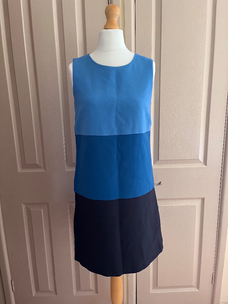 F&F Blue Colorblock Shift Dress - Size UK 12 (Retro 60s Mod Style)