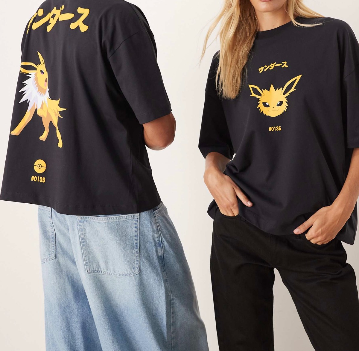 ASOS Design Pokemon unisex boxy oversized t-shirt with jolteon print washed blk in size L
