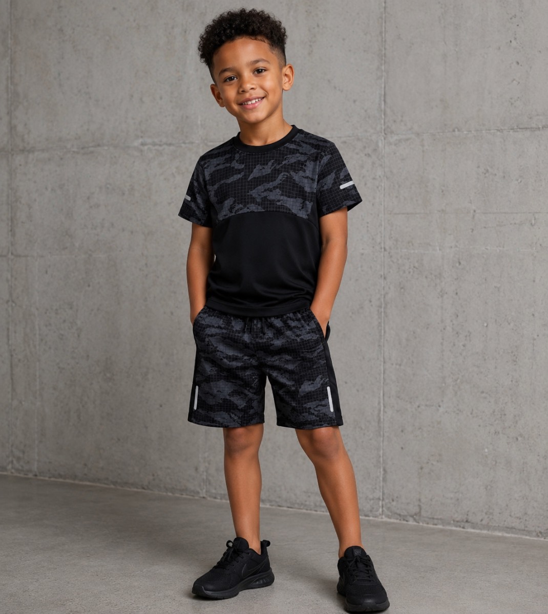 Boys Black Camo Sports Shorts Set 8 Years | 2 Piece Outfit | Activewear | Summer