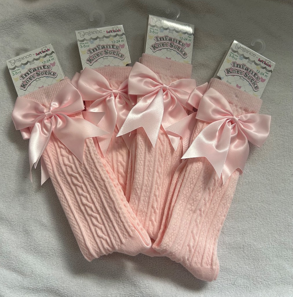Baby Girl Pink Satin Bow Knee Height Sock Bundle. 12-24M- New