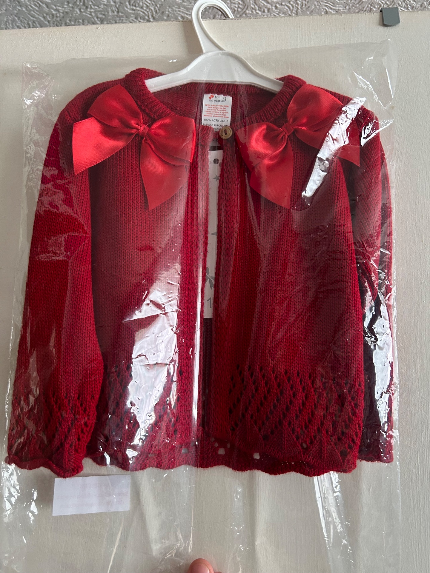 Red Knitted Cardigan With Satin Double Bows Baby Girl – 18 Months – New