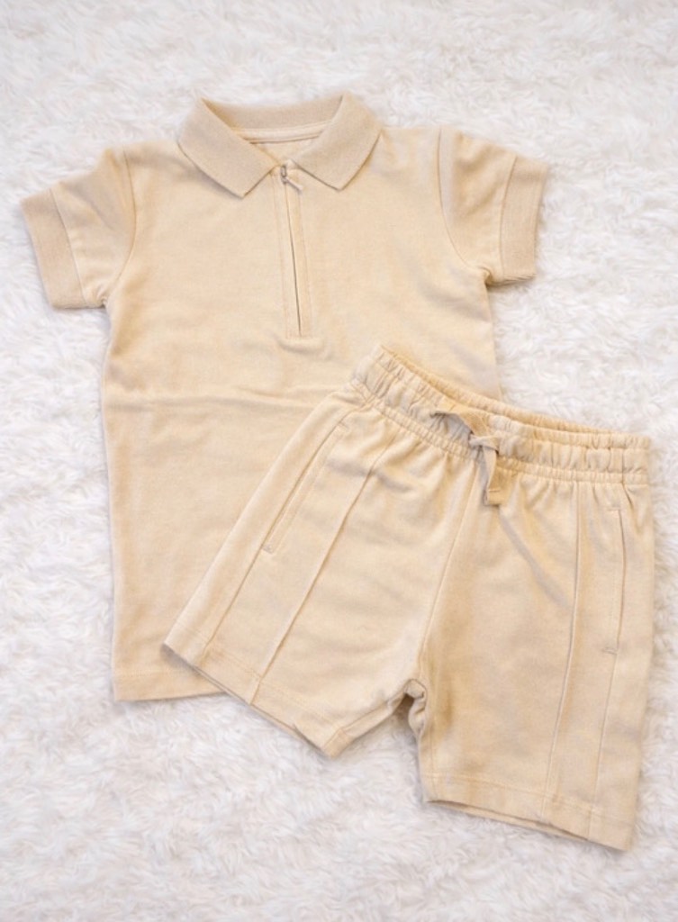 Boys Smart Zip Up Polo Tshirt And Shorts Summer Set. 1-2 Years.