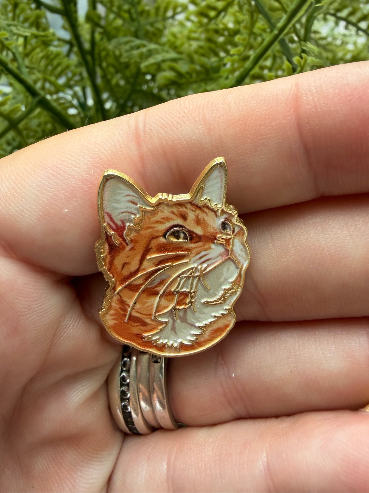 Ginger cat head enamel pin badge brooch