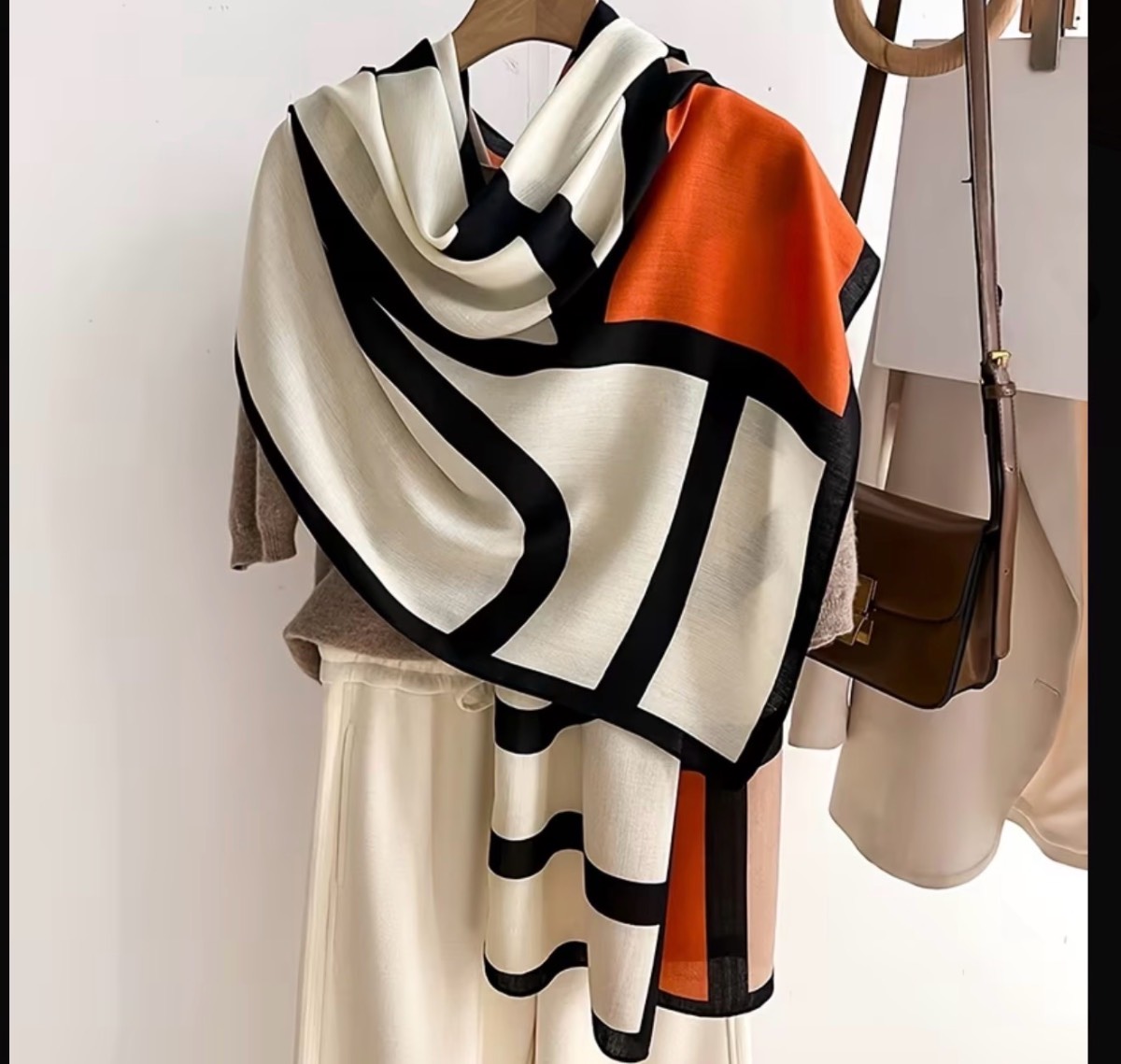 Geometric print Women's Color Block Scarf Soft Breathable shawl