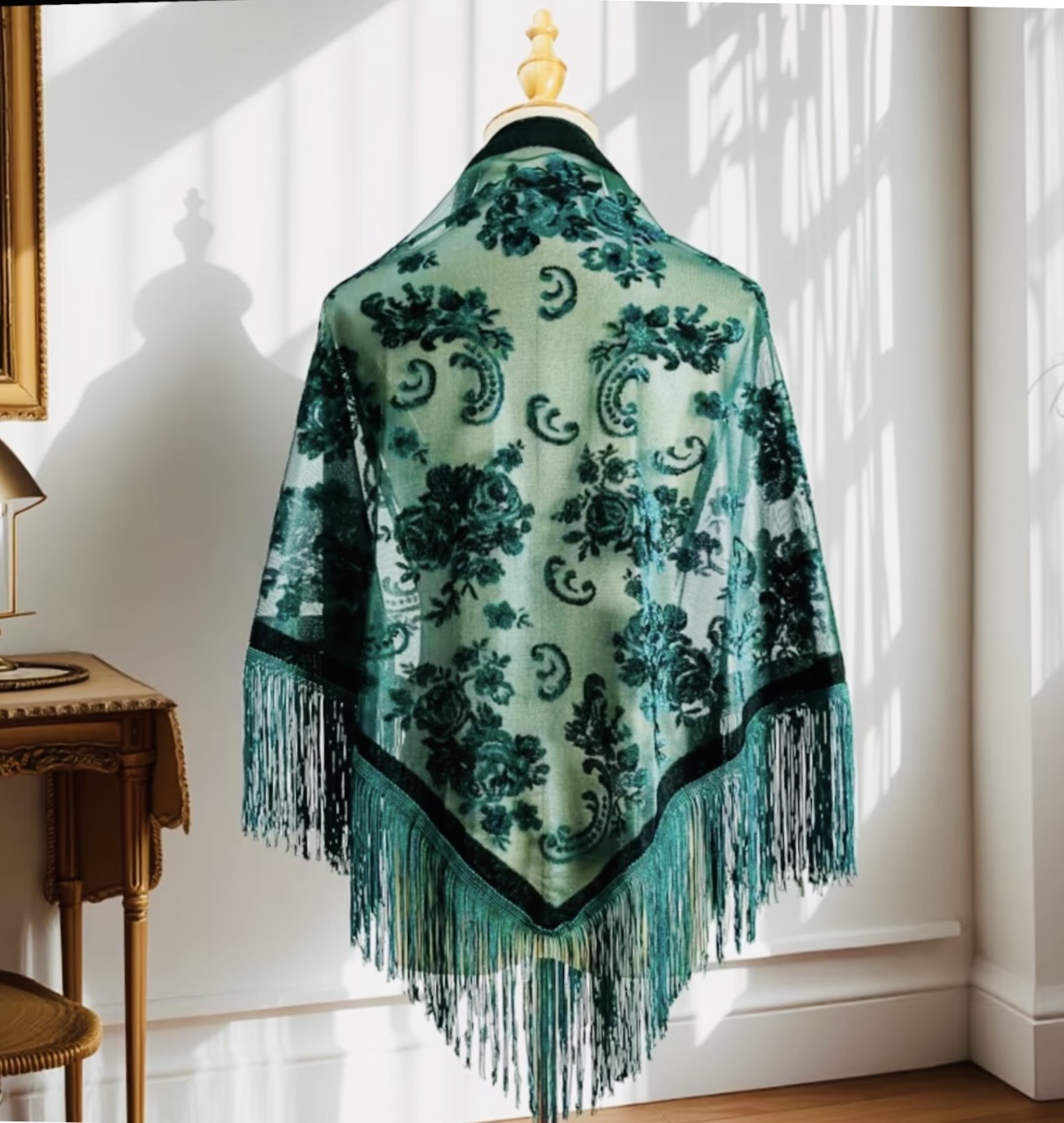 Womens Retro Tassel Shawl Evening Wedding Cheongsam Outerwear, Versatile Triangular Scarf