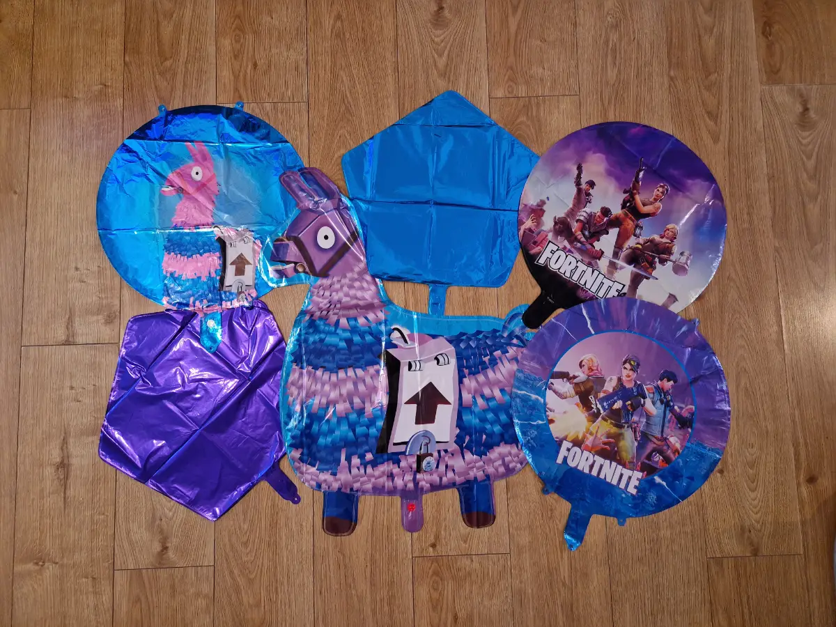 Fortnite foil birthday party balloons. Gaming party decorations