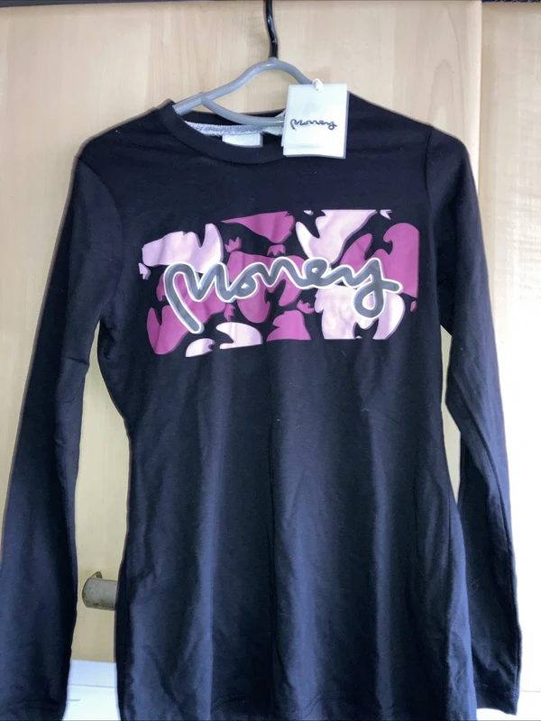 Money Clothing Black Long Sleeve T Shirt Age 12/14 BNWT 100% Cotton
