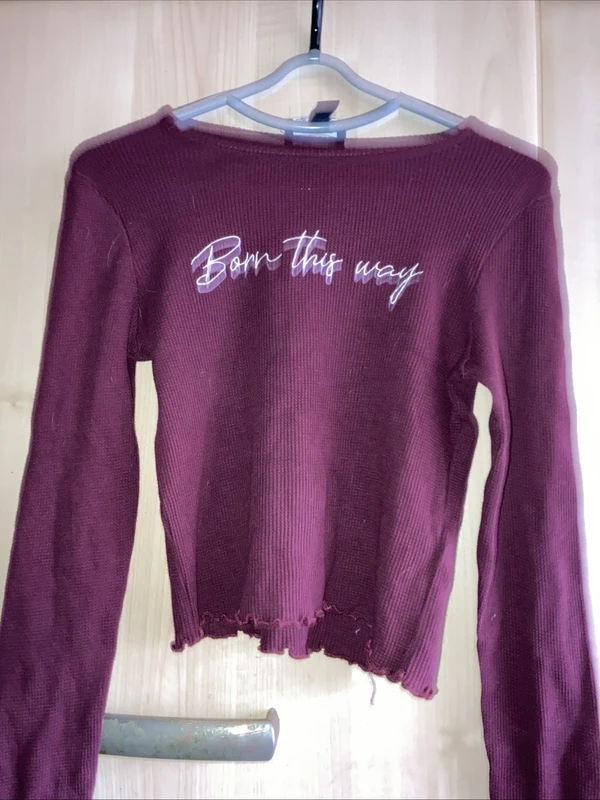 New Look Born This Way Crop Top Long Sleeve Age 14/15 Burgundy