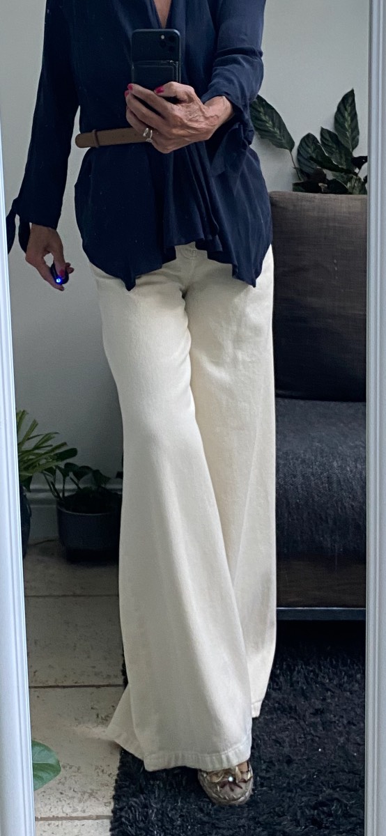 M&S palazzo jeans cream size 10R BNWT