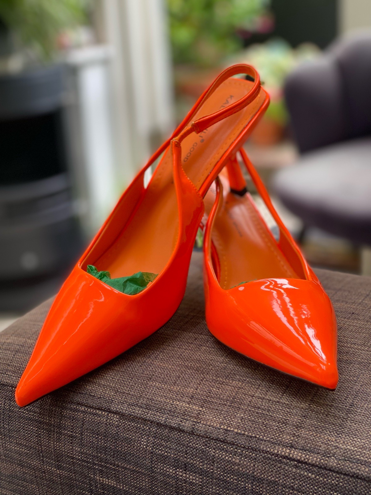 Bright orange kitten heel slingbacks size 39/6 VGC