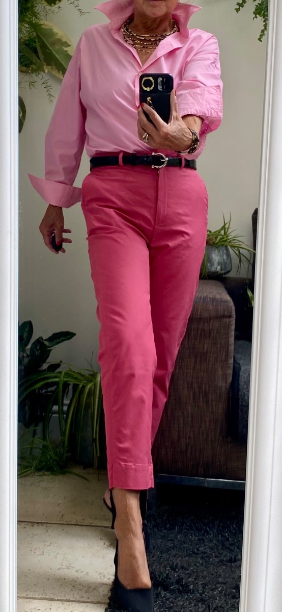 M&S woman’s summer tailored pink cotton trousers size 10 VGC