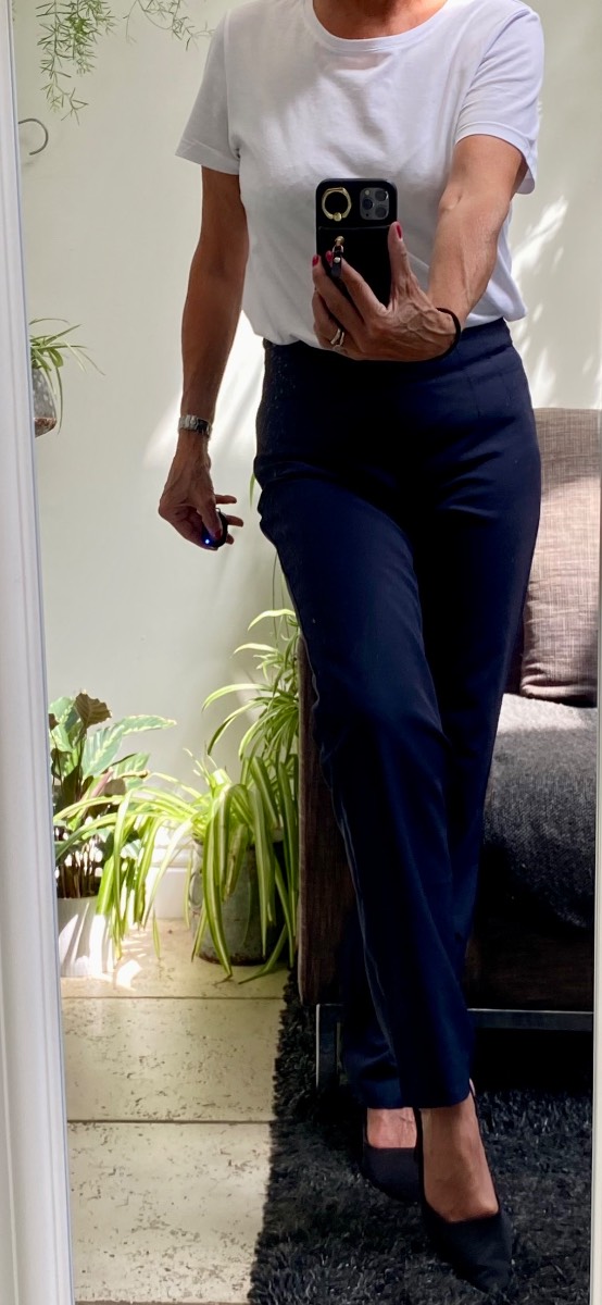 M&S summer straight leg dark navy trousers size 10 VGC