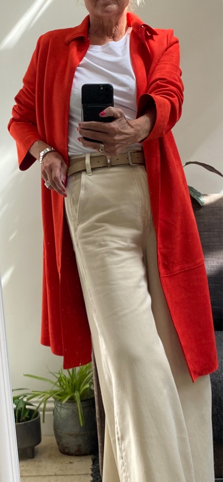 Zara red faux suede duster coat size 8 VGC