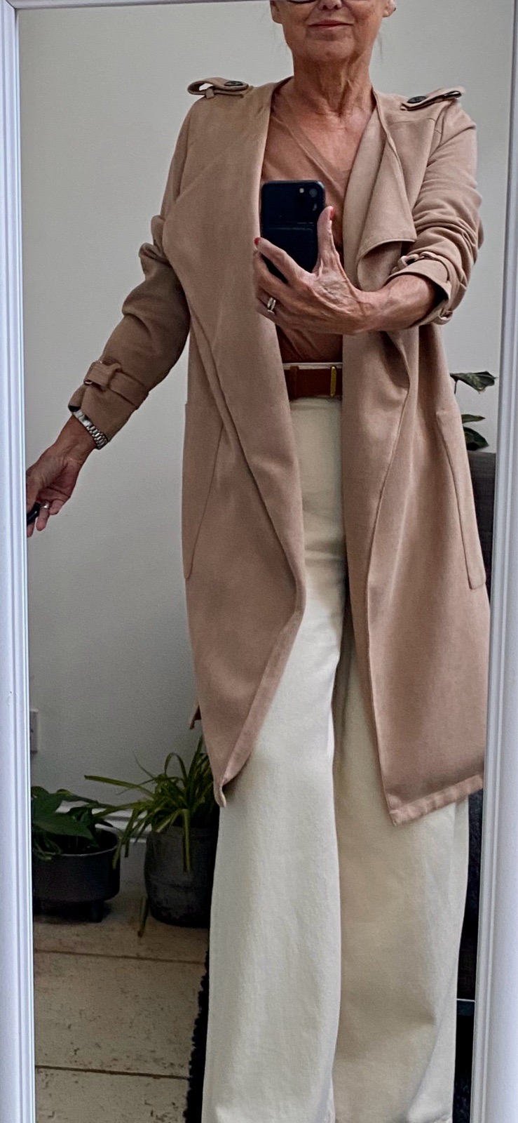 L Olive Verte mid length coat size 10 VGC