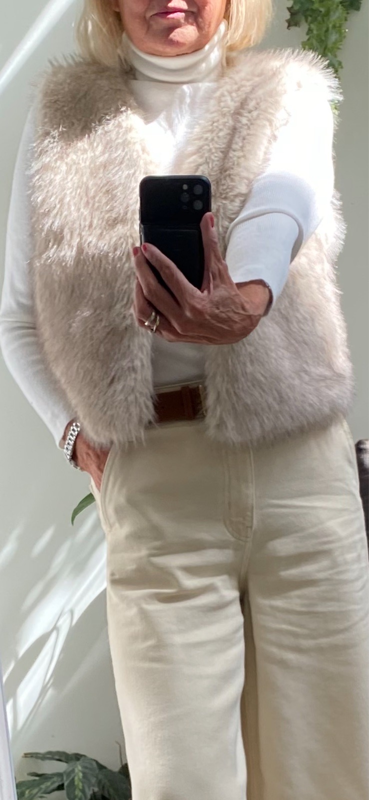 Faux fur gilet beige size 10 VGC