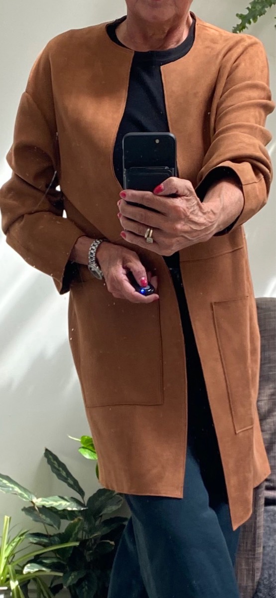 M&S duster faux suede coat size 10 VGC