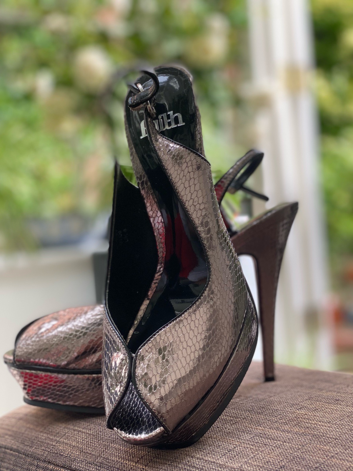 Faith silver high heeled peep toe size 6 VGC