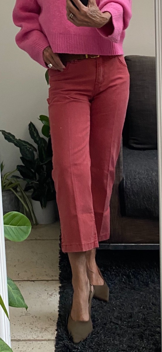 M&S cropped red Cotton jeans size 10 W30”L22” VGC