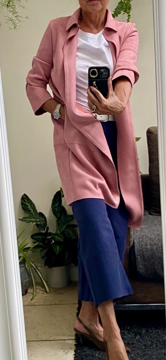 Zara pale pink faux suede coat size 8 VGC