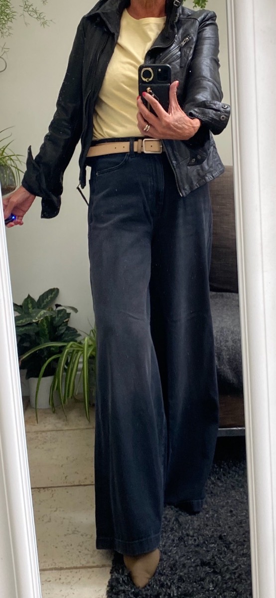 M&S black palazzo jeans size 10R VGC