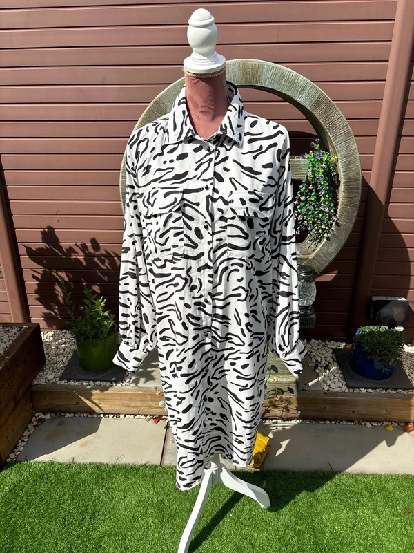 Warehouse Zebra Print Long Sleeve Shirt Dress Size 10