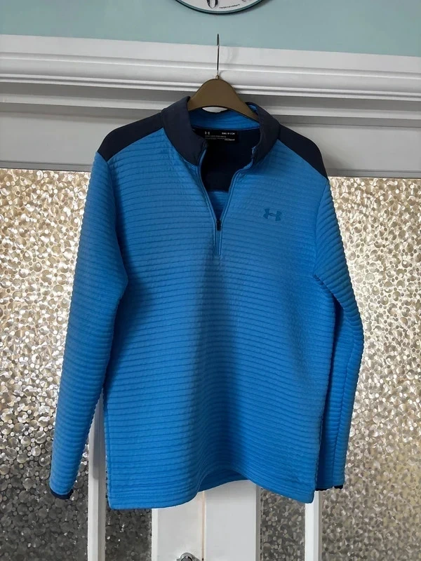 Under Armour Cold Gear Small Blue Quarter Zip Pullover Logo Ribbed S