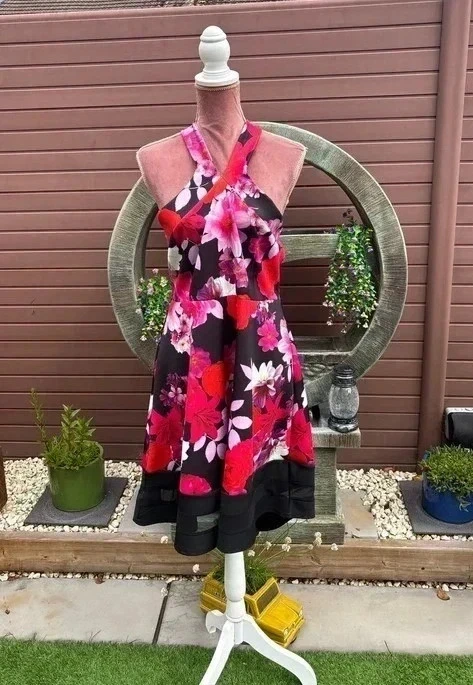 Quiz Black and Red Halter Neck Skater Dress Size 16 new RRP £35