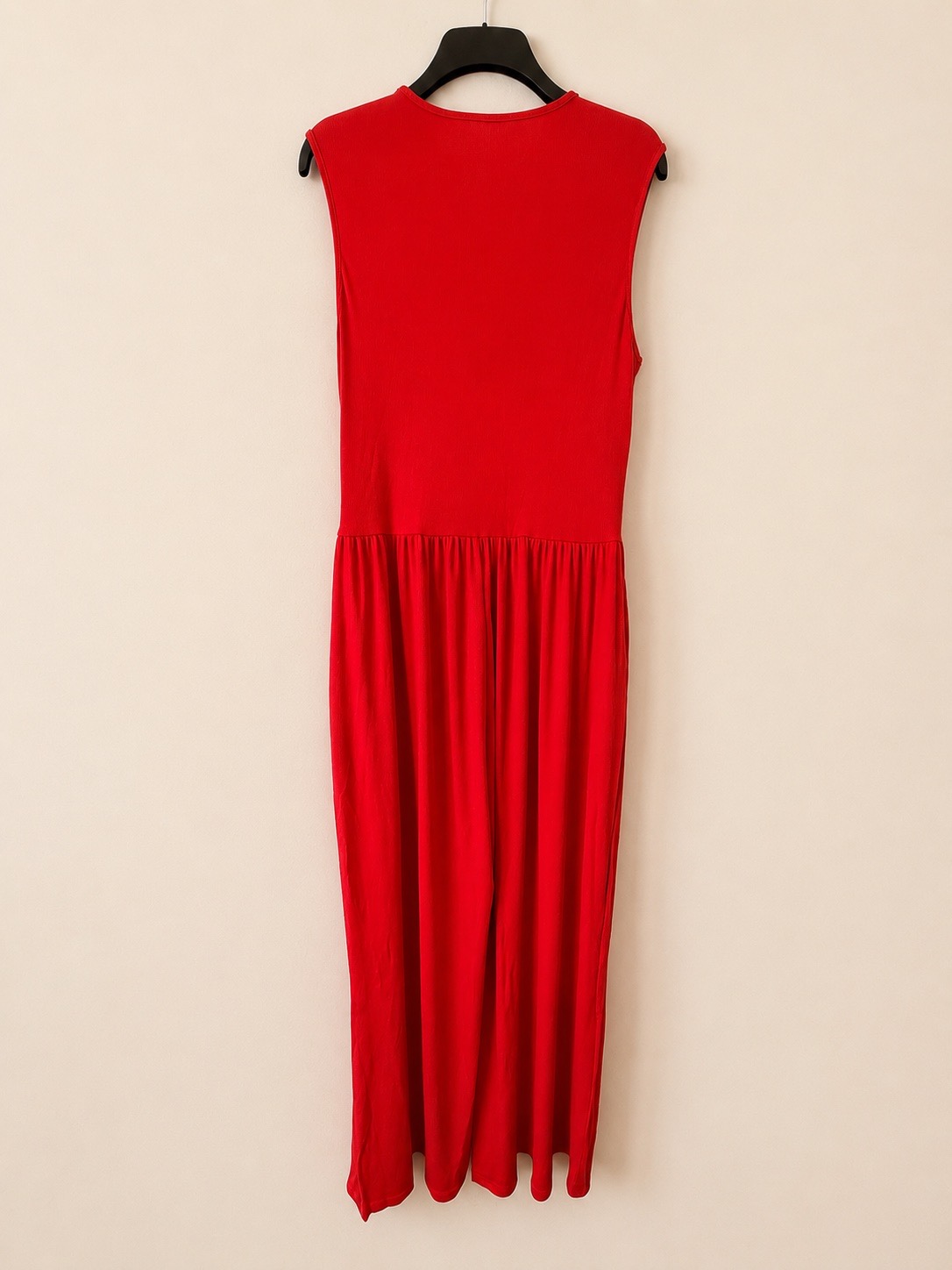 Red Wide Leg Jumpsuit Pleated V Neck Ribbed Plus Size XXL 18 20