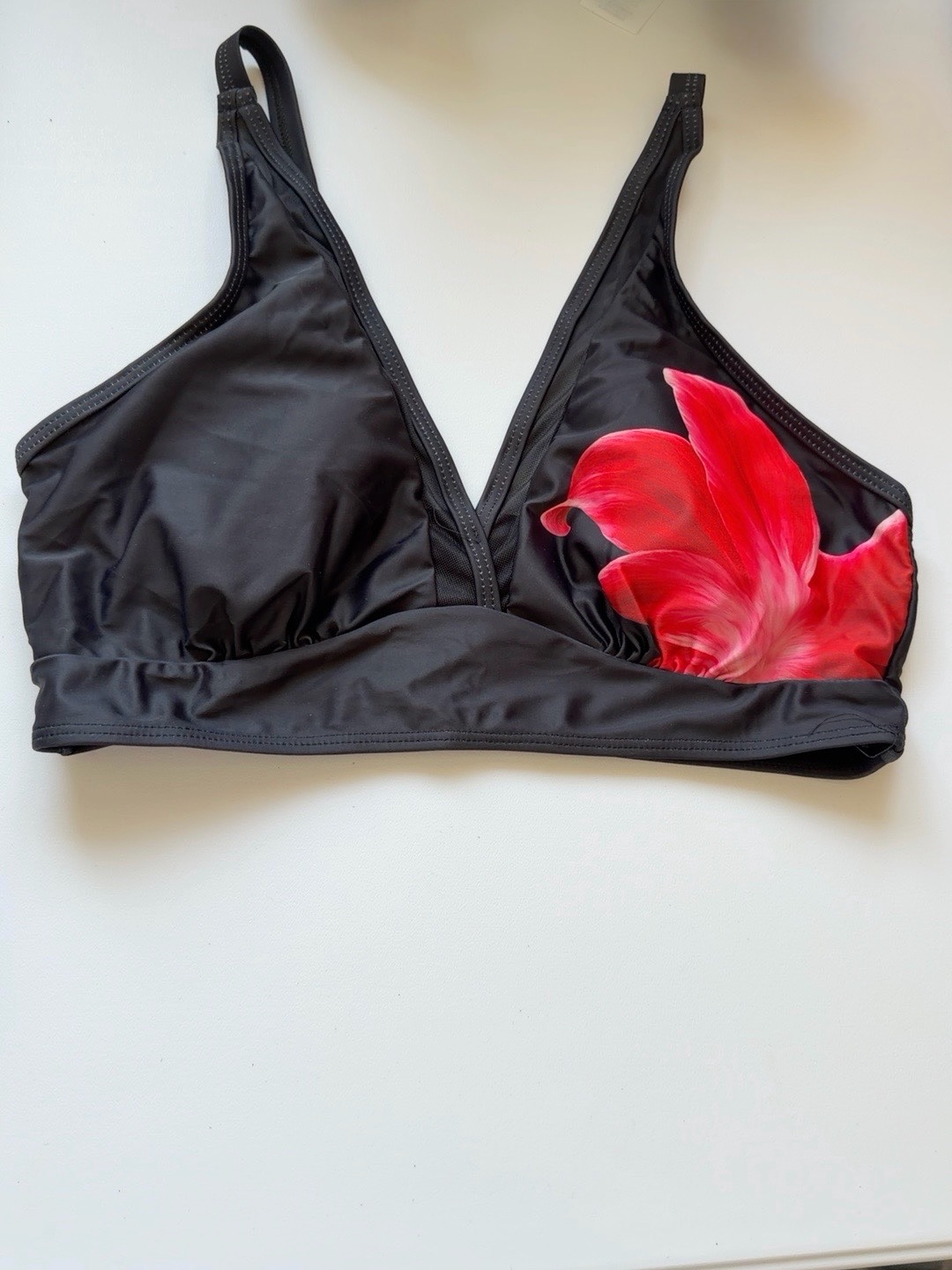 Black Red Floral Print Bikini Set Size L Mesh Skirted Bottom