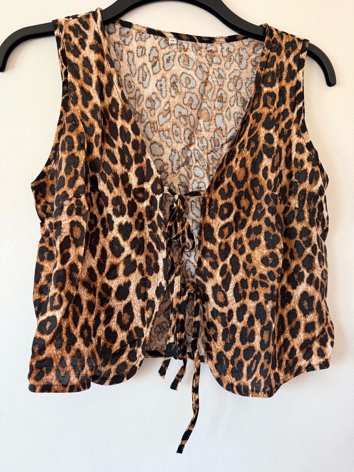 Leopard Print Tie Front Top Size M Sleeveless Animal Print Waistcoat Y2K