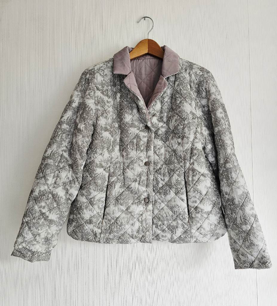 Emreco Reversible Quilted Jacket UK 16 Lightweight Summer Coat Taupe Snake Print Padded