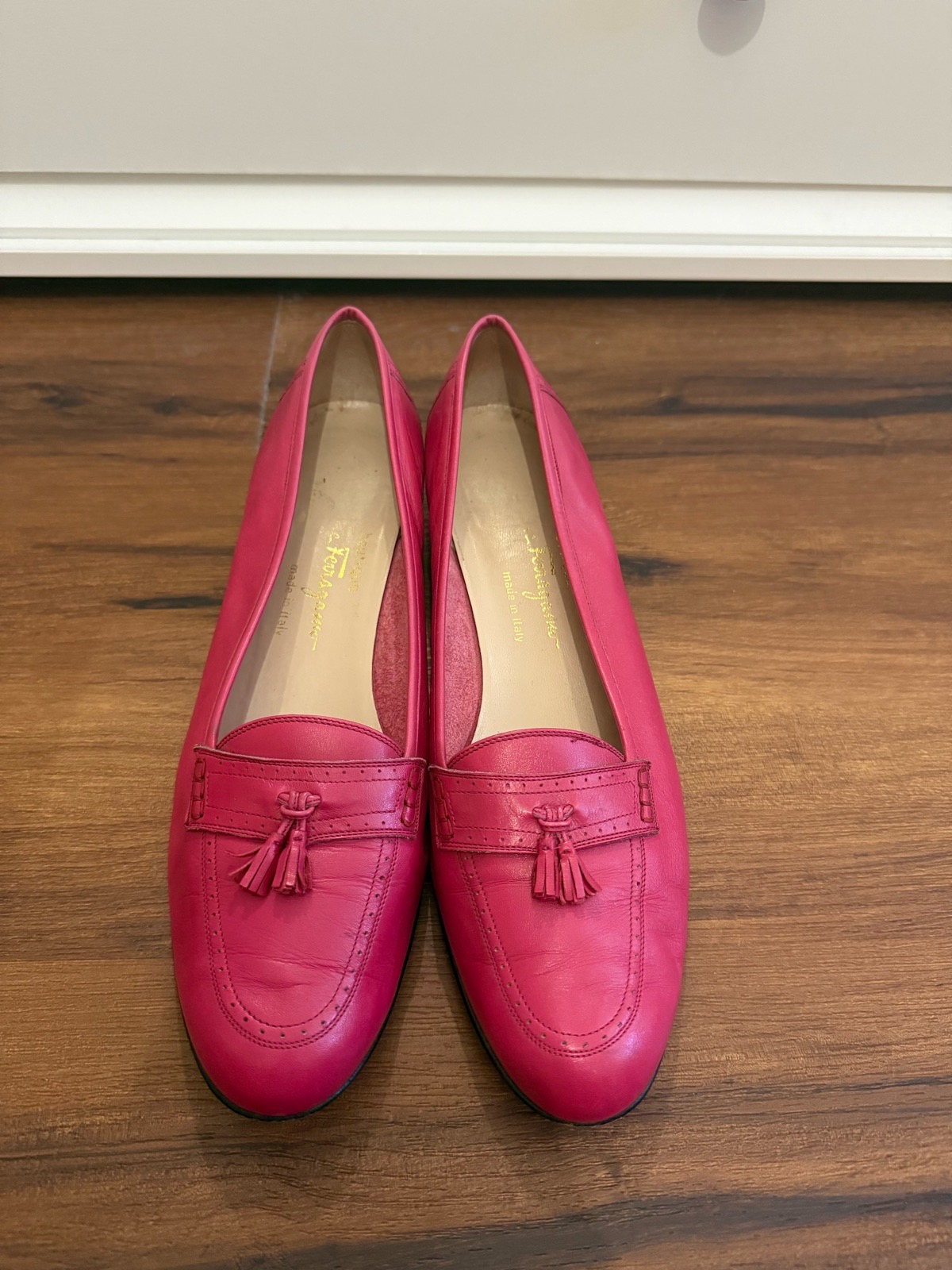 Vintage Salvatore Ferragamo Pink Leather Tassel Loafers UK 7