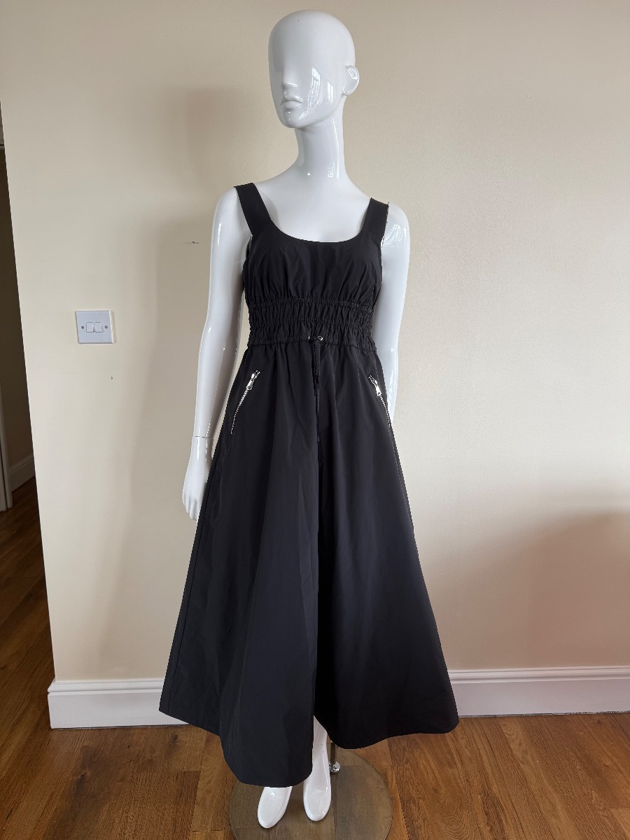 Hush Black Technical Gathered Midi Dress - Size UK 8 - BNWT