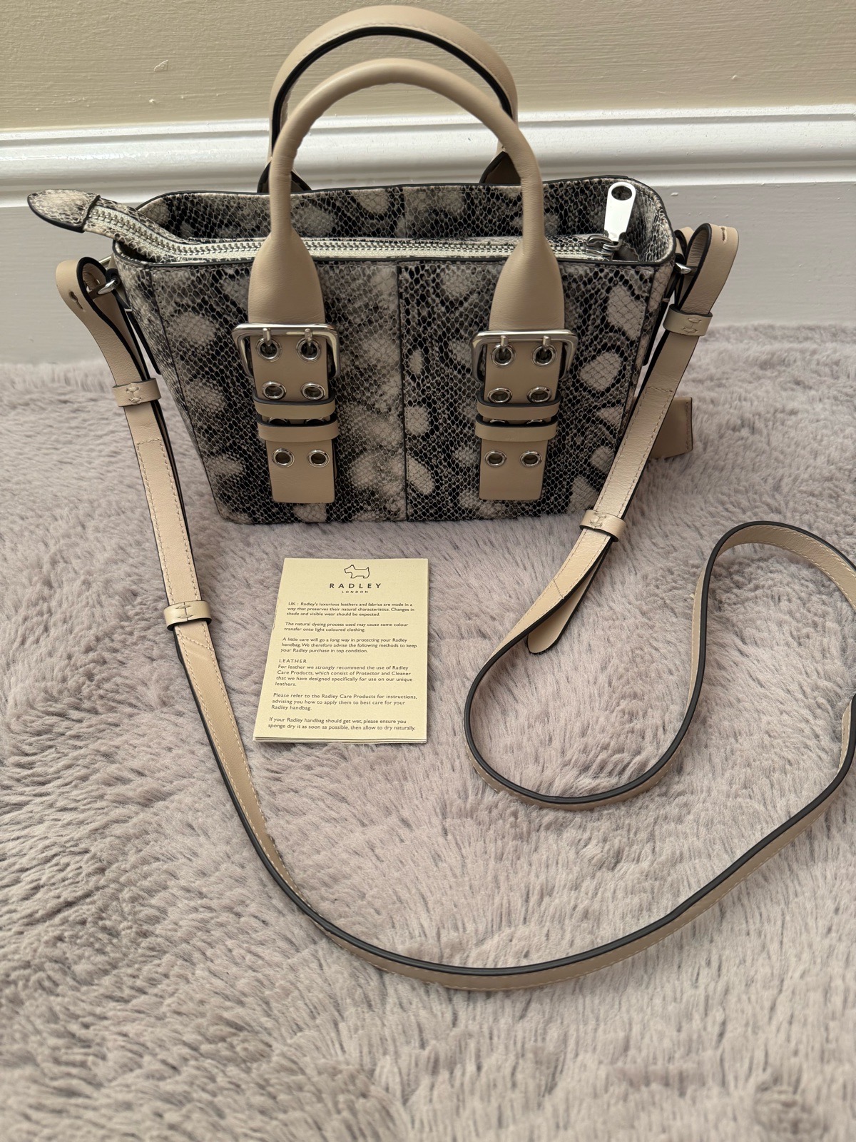 Radley London Genuine Leather Snake Print Grab/ Crossbody Bag