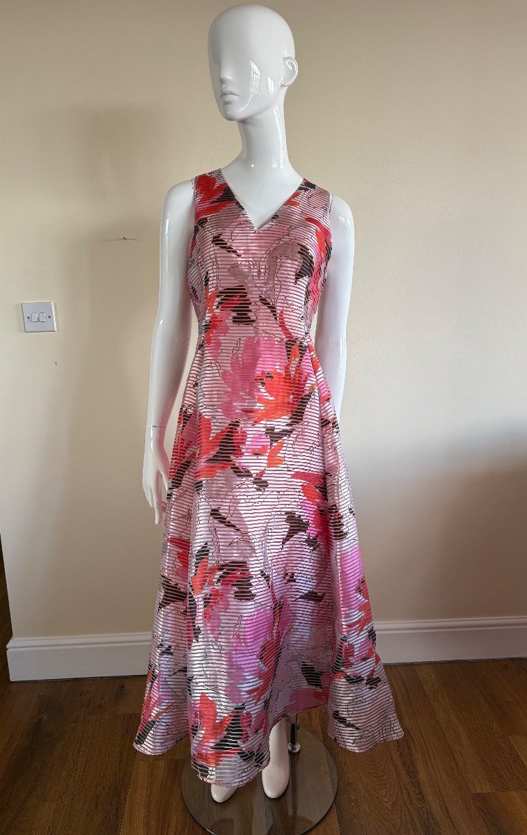 LK Bennett Dress UK 10 Orange Midi Floral Occasion Wedding Guest Prula Silk Blend
