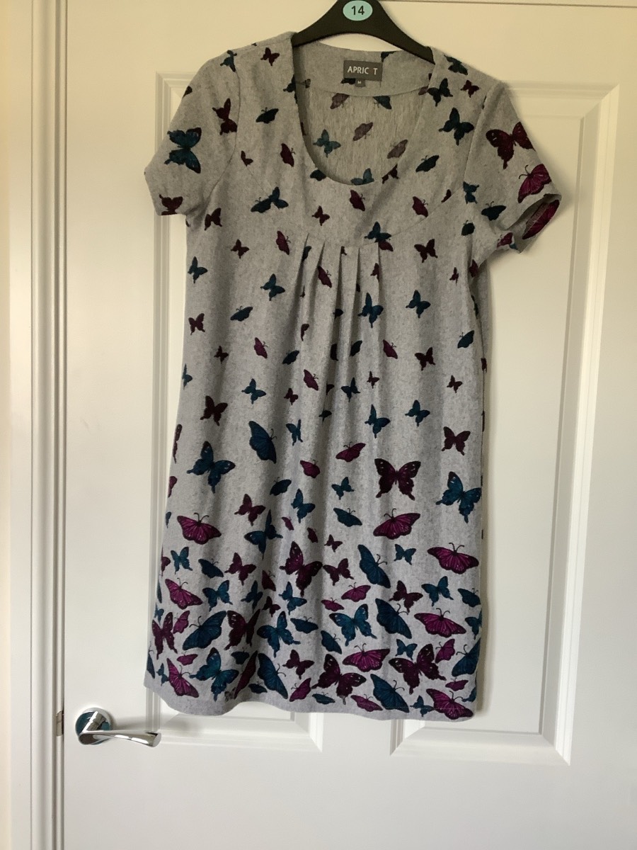 Apricot ladies grey butterfly dress size M