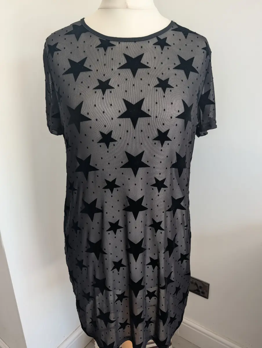 Star print mesh see through dress size 16 brand new
