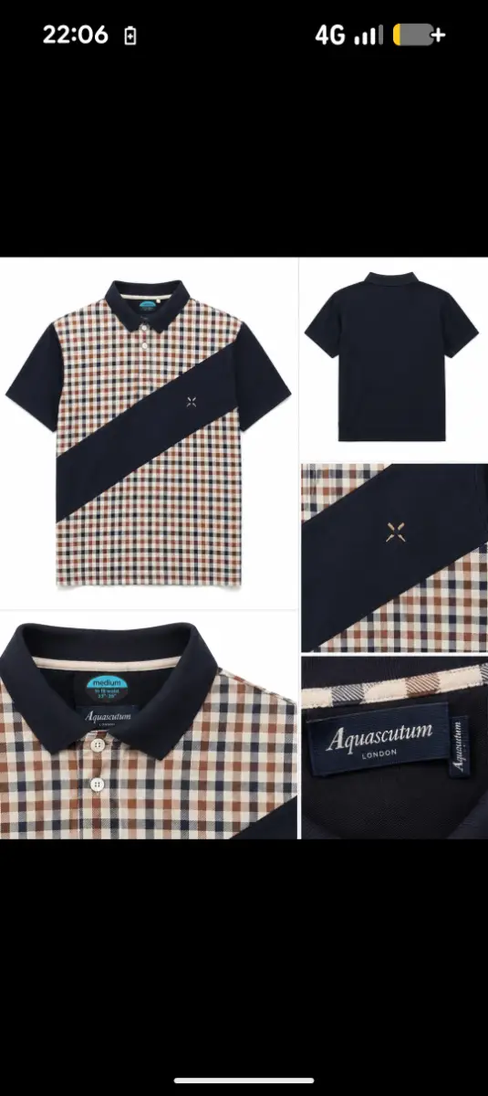 Aquascutum London Check Polo Shirt Navy Beige Men's Small S Designer