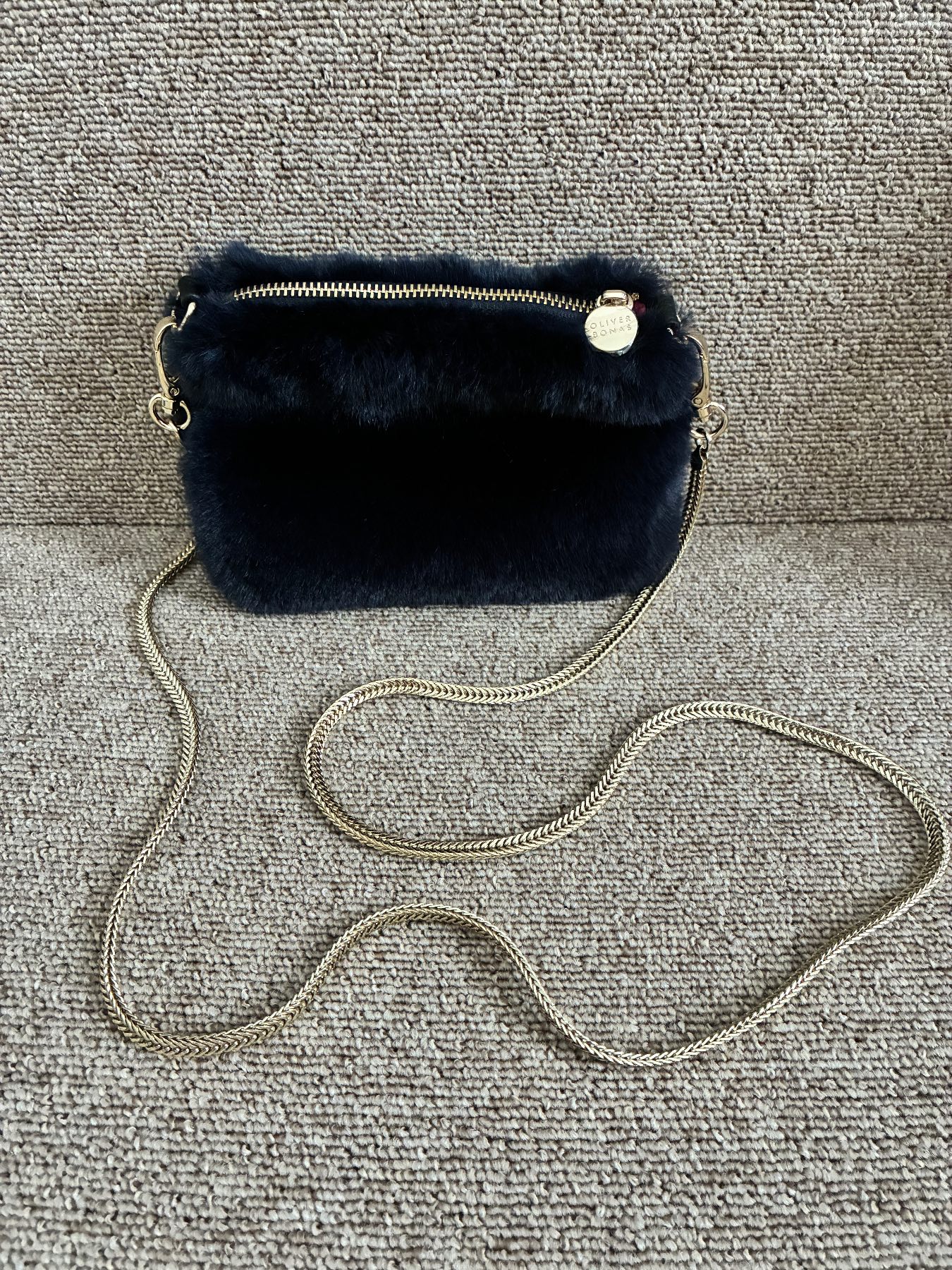 Oliver Bonas Faux Fur Navy Crossbody Bag Brand New
