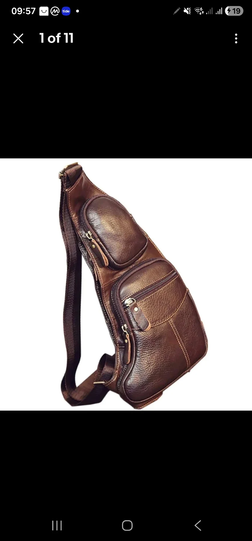Mens Genuine Leather Sling Bag Brown Crossbody Chest Shoulder Messenger Satchel