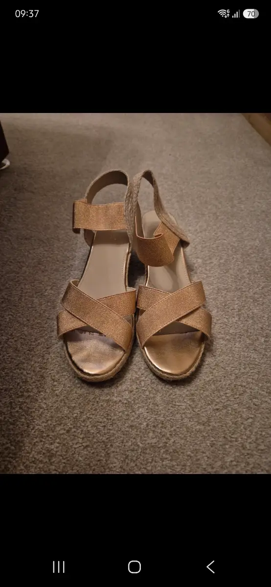 Rose gold wedge sandals