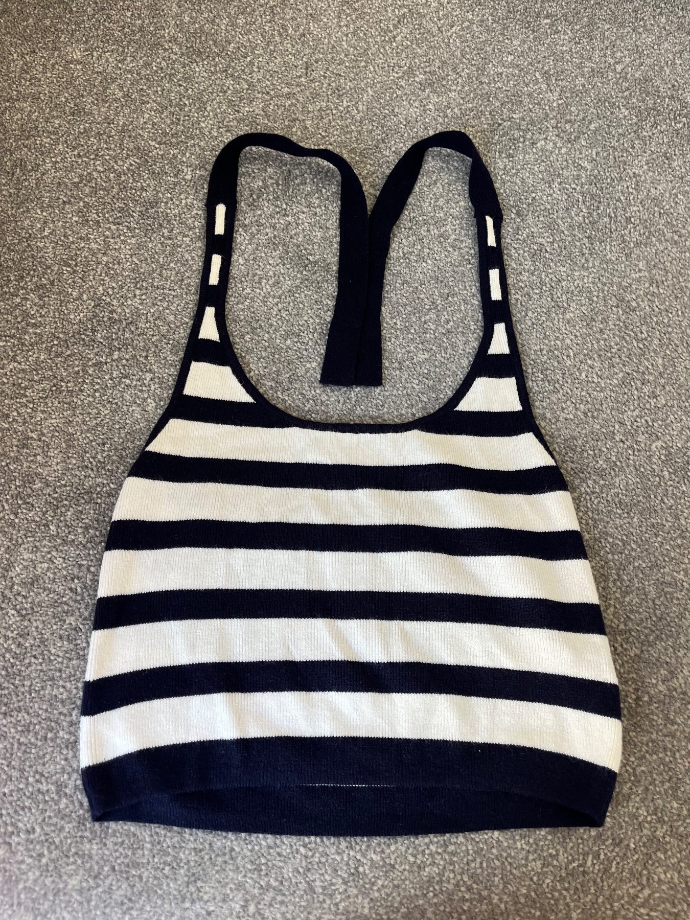 Cider Size S (UK 8) navy/cream striped halter neck top