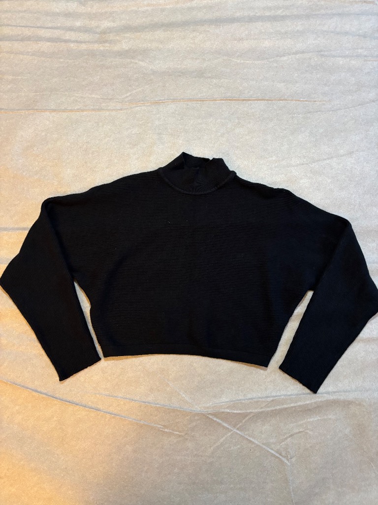New Look Black Ribbed Cropped High Neck Knit Jumper | Size UK 8‑10 / S