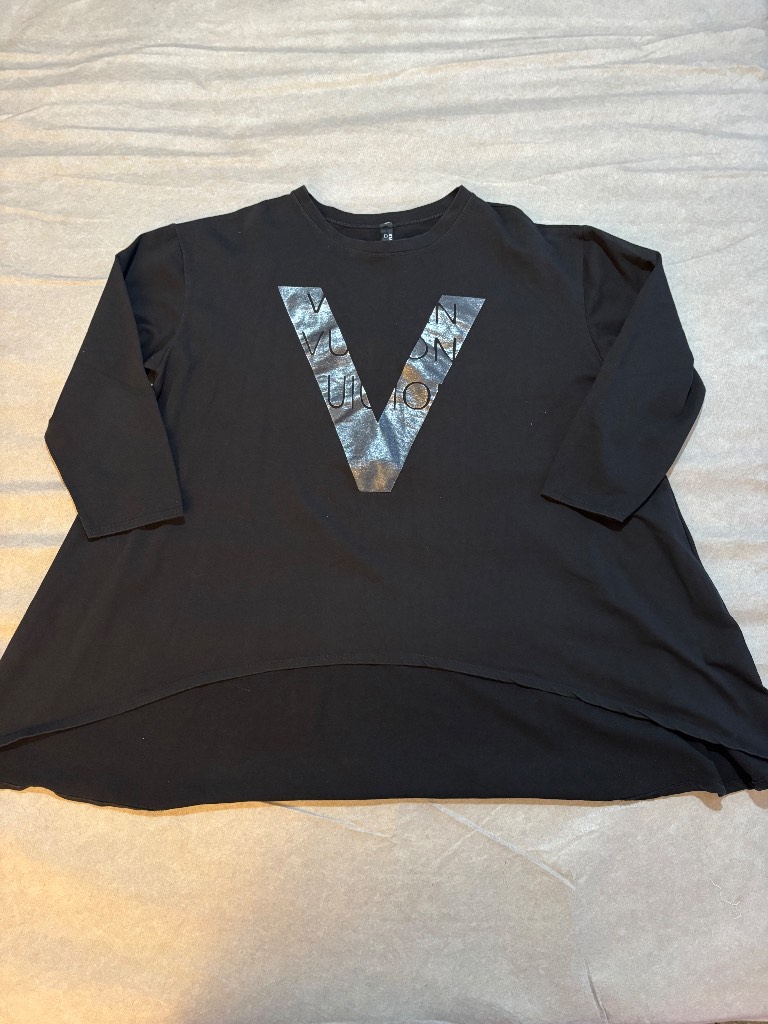 New Style Black Swing Tunic Top | Size UK 20‑22 | Silver “Vision” Graphic