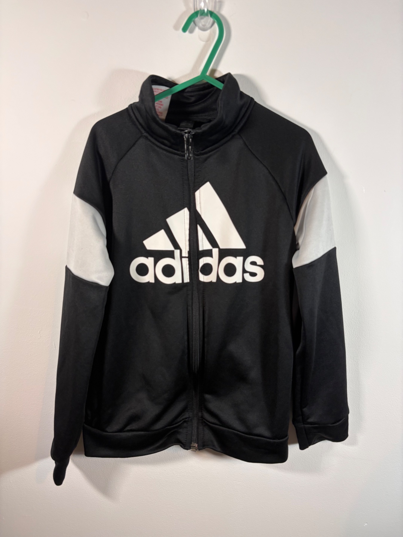Adidas Boys Track Jacket – Age 7–8 – Black/White – Full Zip – Minor Marks