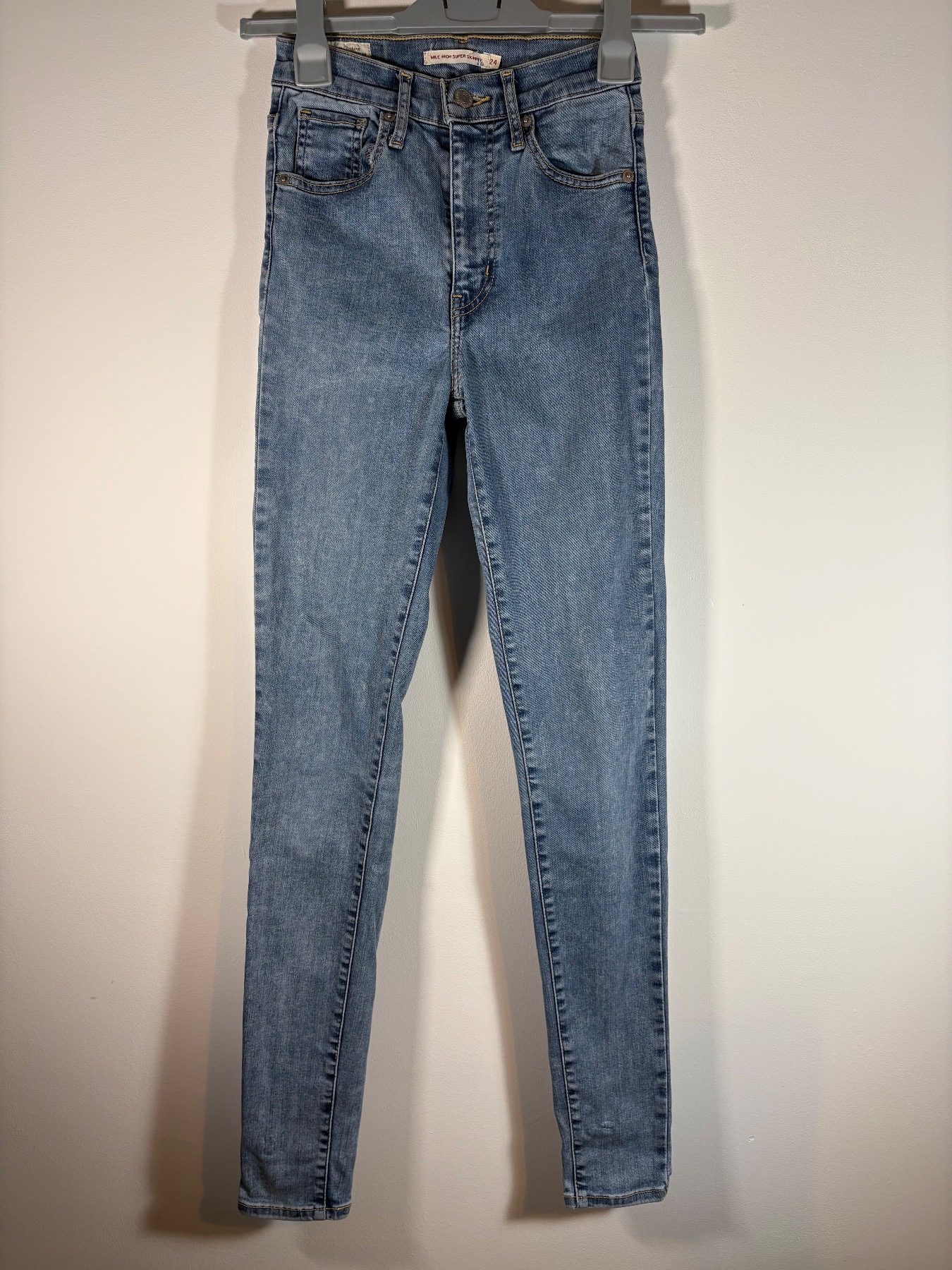 Levi's Mile High Super Skinny Jeans – W24 (UK 2) L30 – Light Blue – RRP £110