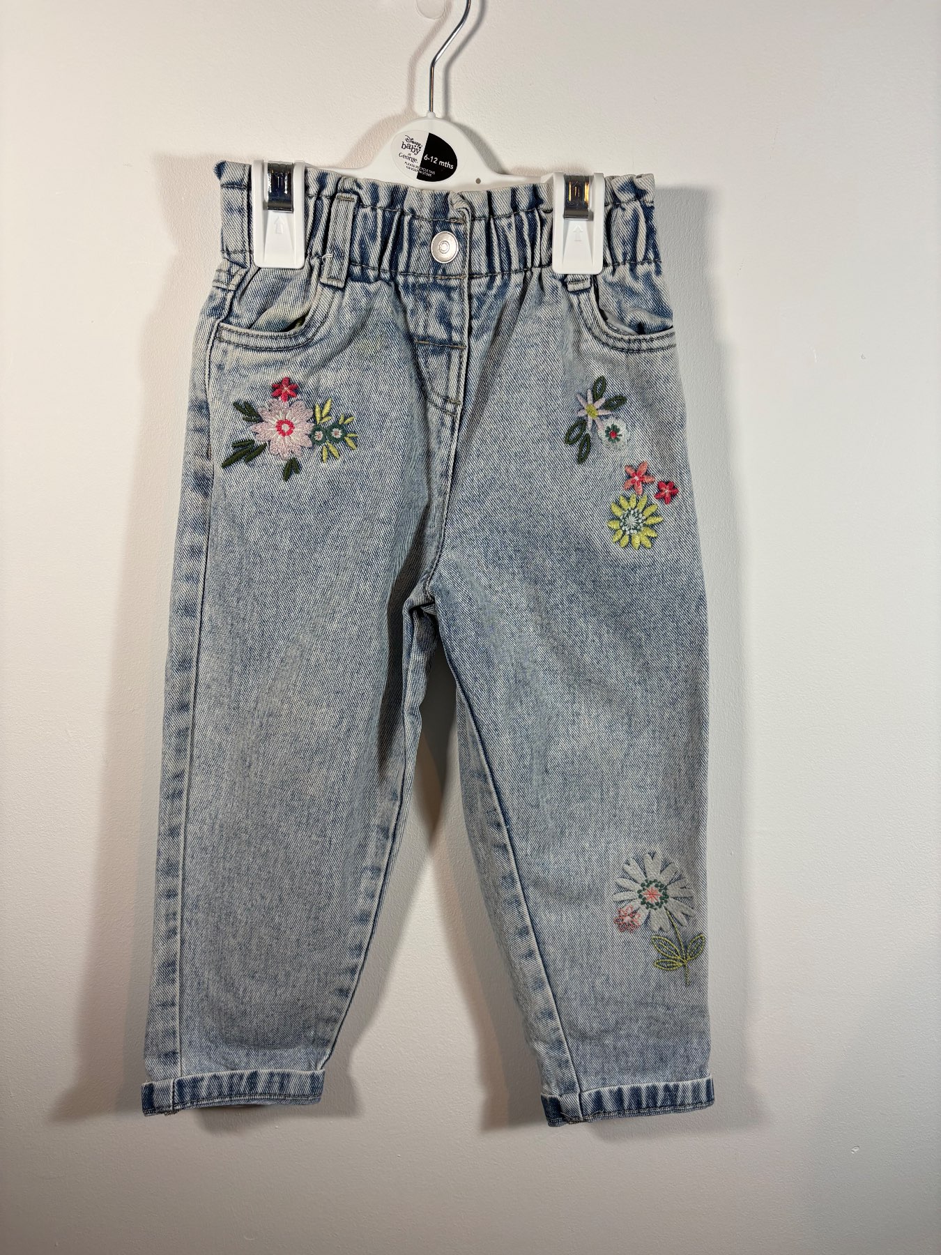 Nutmeg Girls Embroidered Jeans – Age 2–3 Years – Light Wash Floral