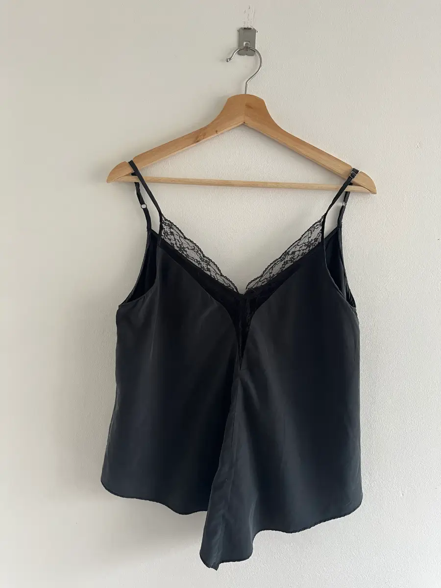 Zara TRF Black Lace Detail Soft Modal Blend Womens Cami Top Size S-M/8-10
