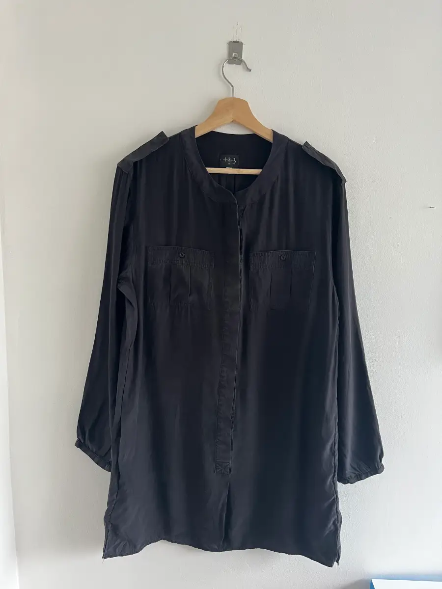 1.2.3 Paris 100% Silk Black Womens Long Sleeve Blouse Size L/12